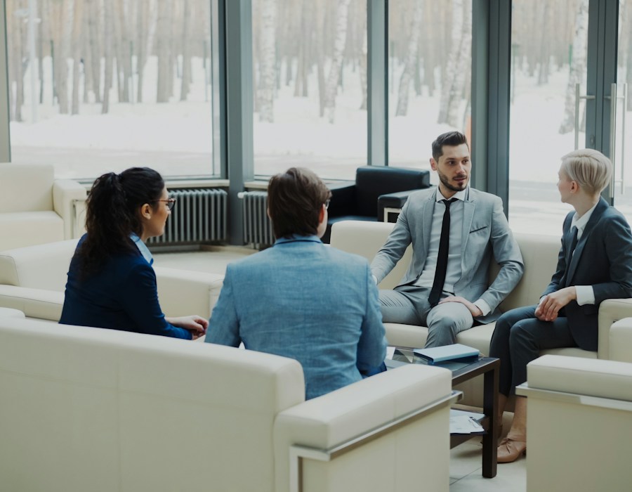Healthcare professionals in a modern meeting environment